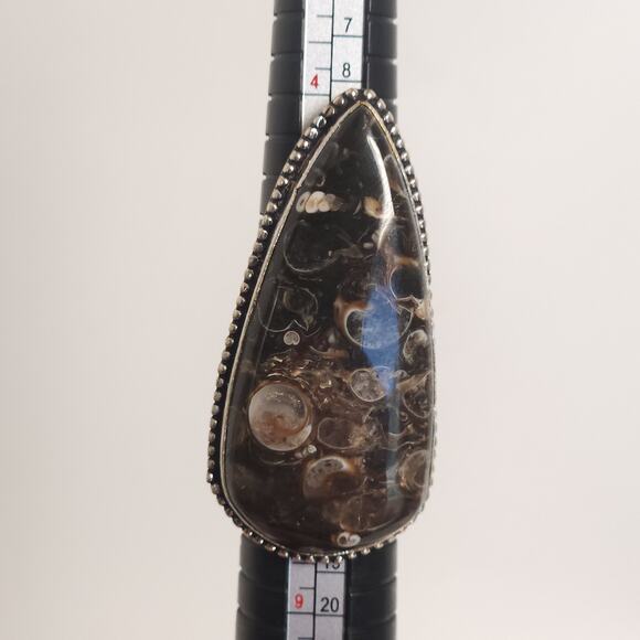 Sterling Silver Fossilized Stone Statement Ring, Size 6 3/4 - Picture 8 of 10